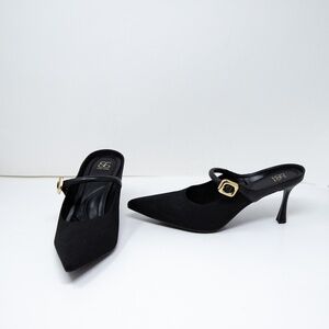 NEW Cosy Island GraceLithe Pointed Toe Slip On Backless Heeled Mule Shoes Black